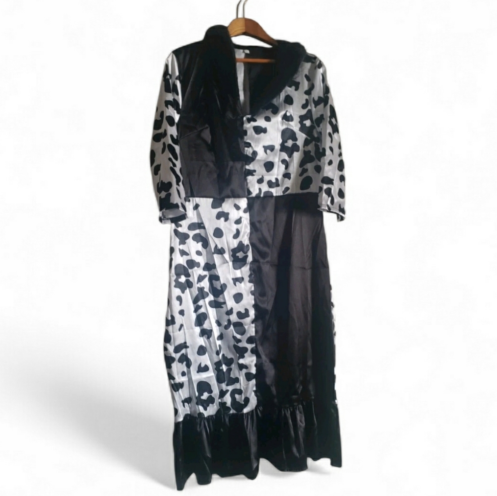 Cruella Deville Costume Dress Fur Collar Cosplay Size XL